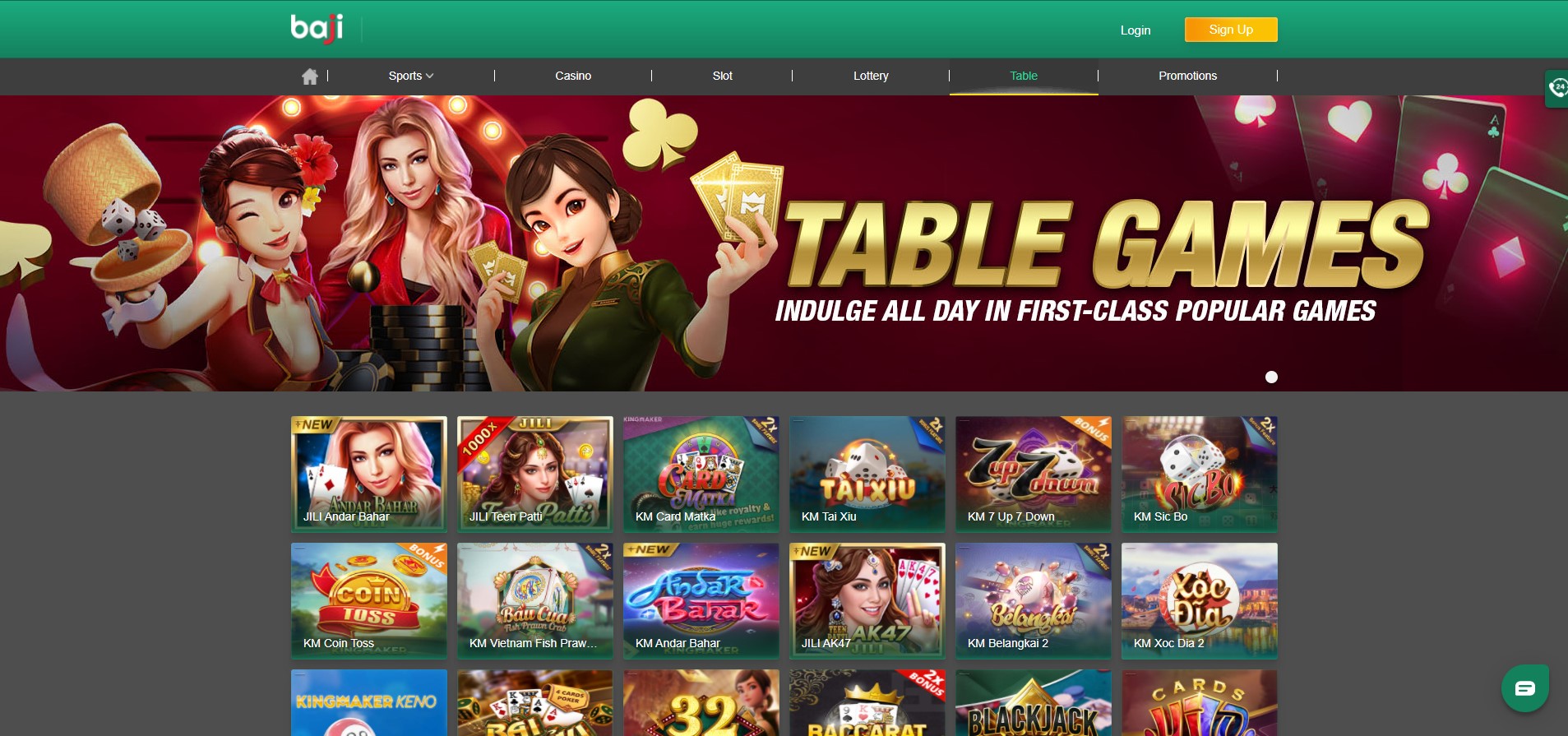 bajilive table games page