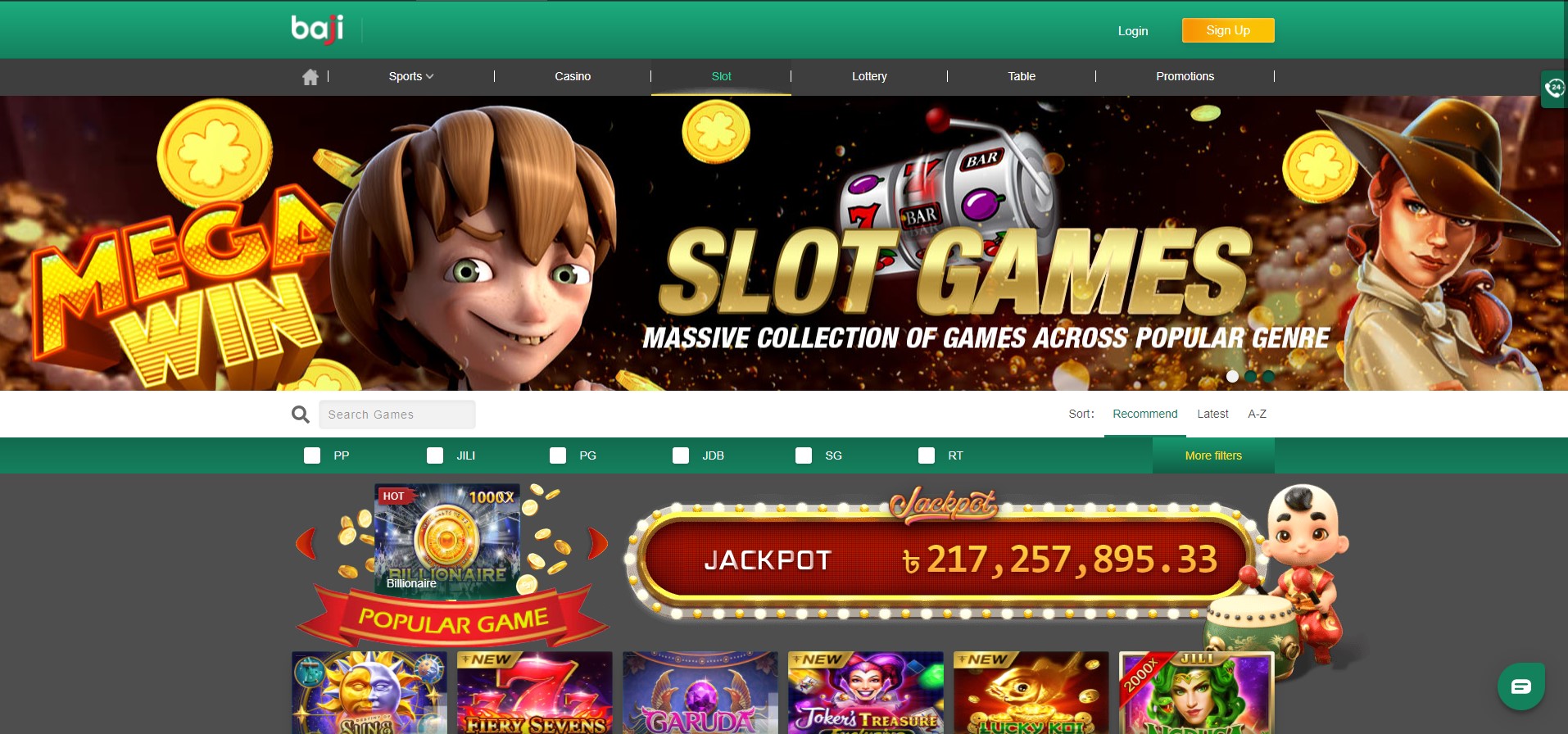 Bajilive slot games page