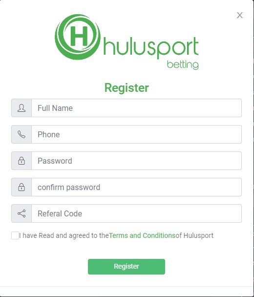 Hulusport betting register page