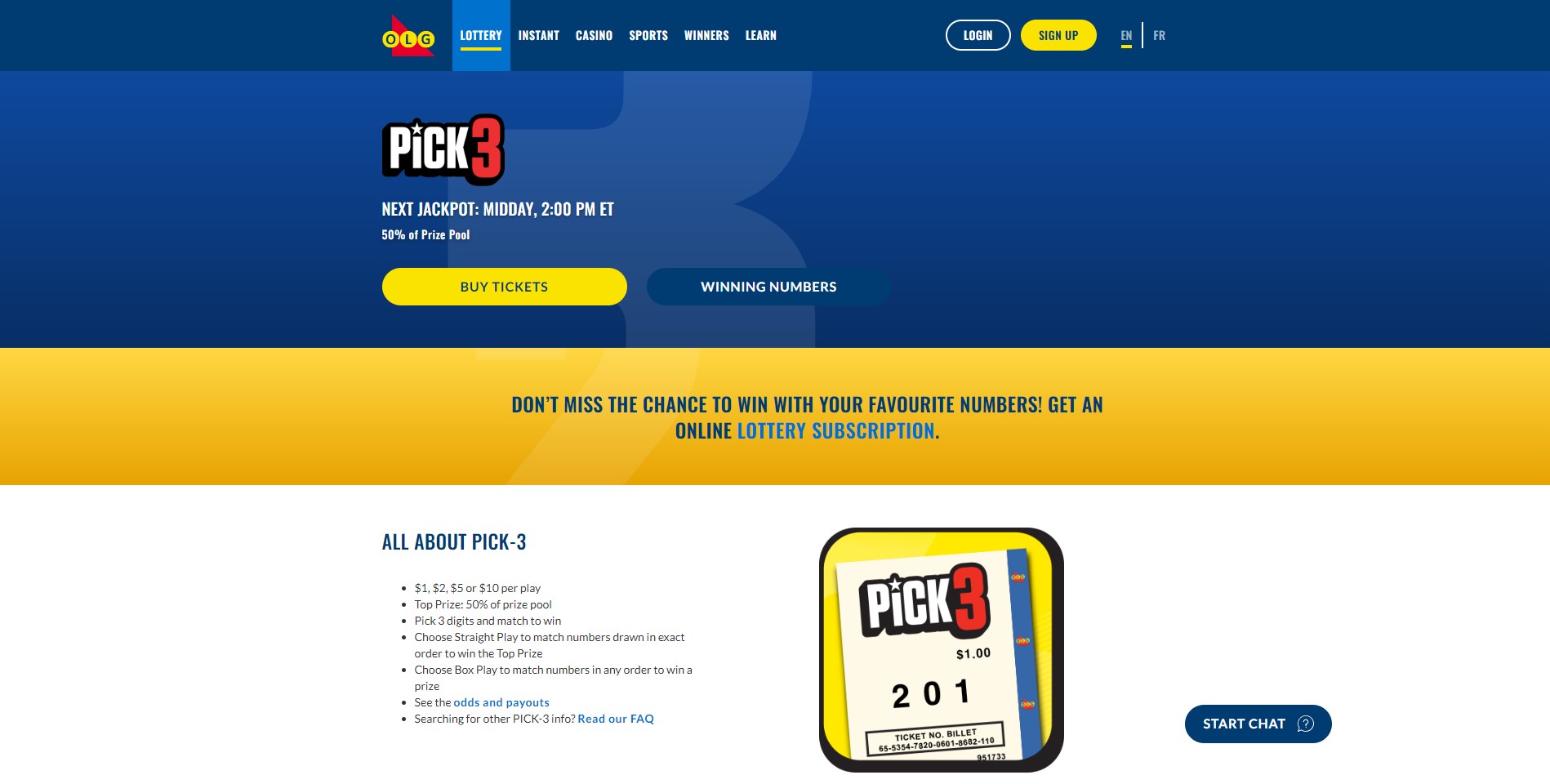 OLG Pick3 lottery